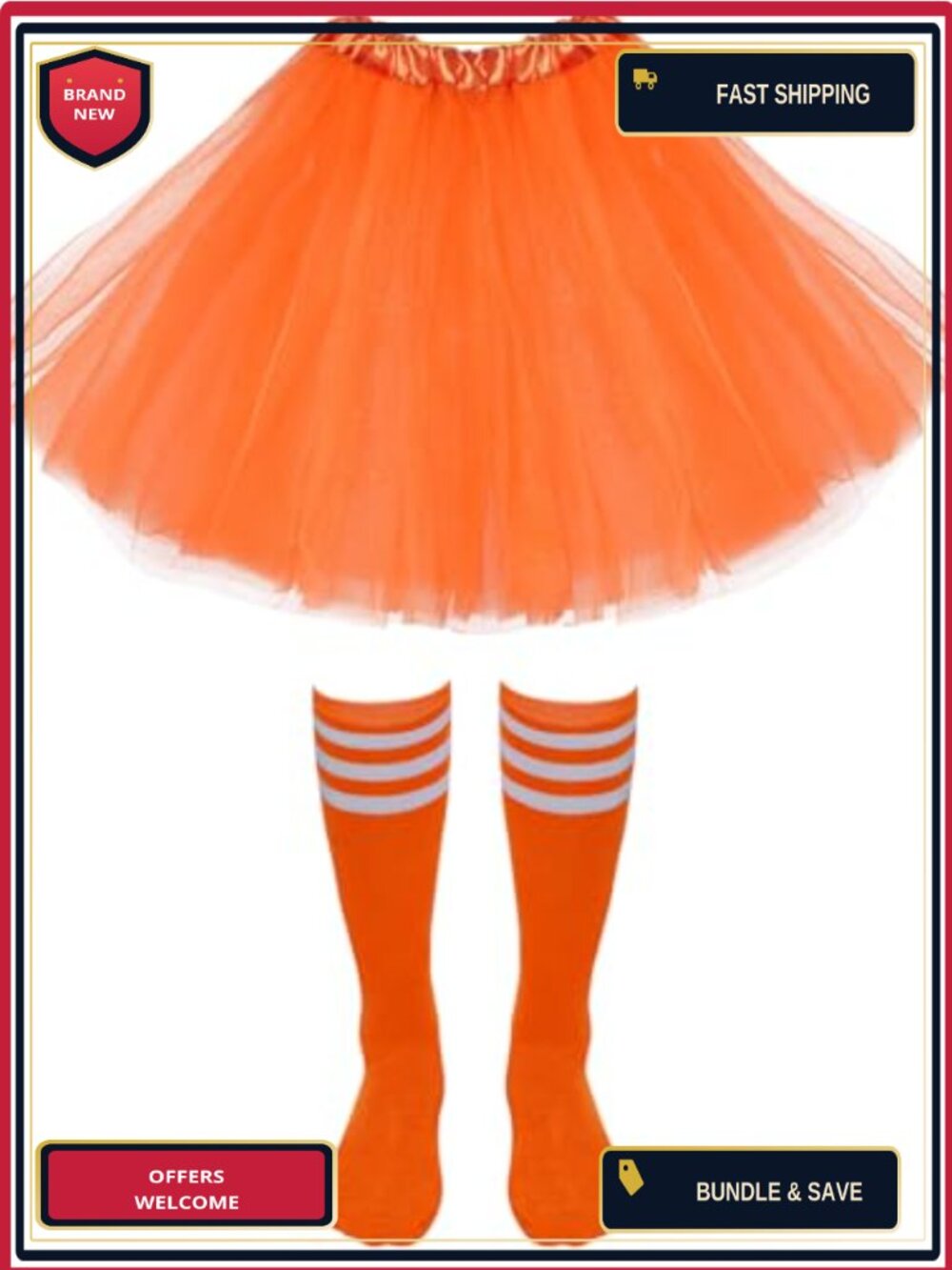 Women's Layered Tulle Tutu Skirt with Tube Socks 80s Costume Set